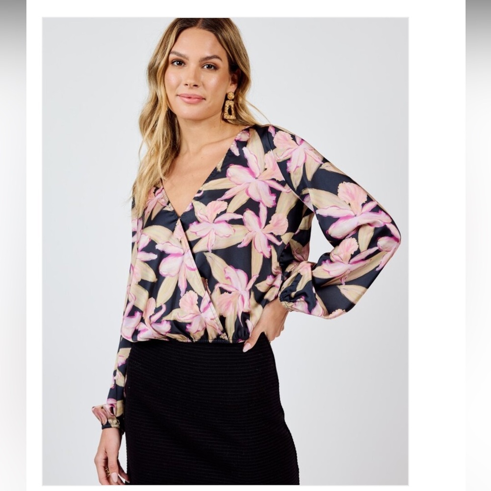 New Candlelight Surplice Top Floral Maxi Skirt in Black and Pink size S